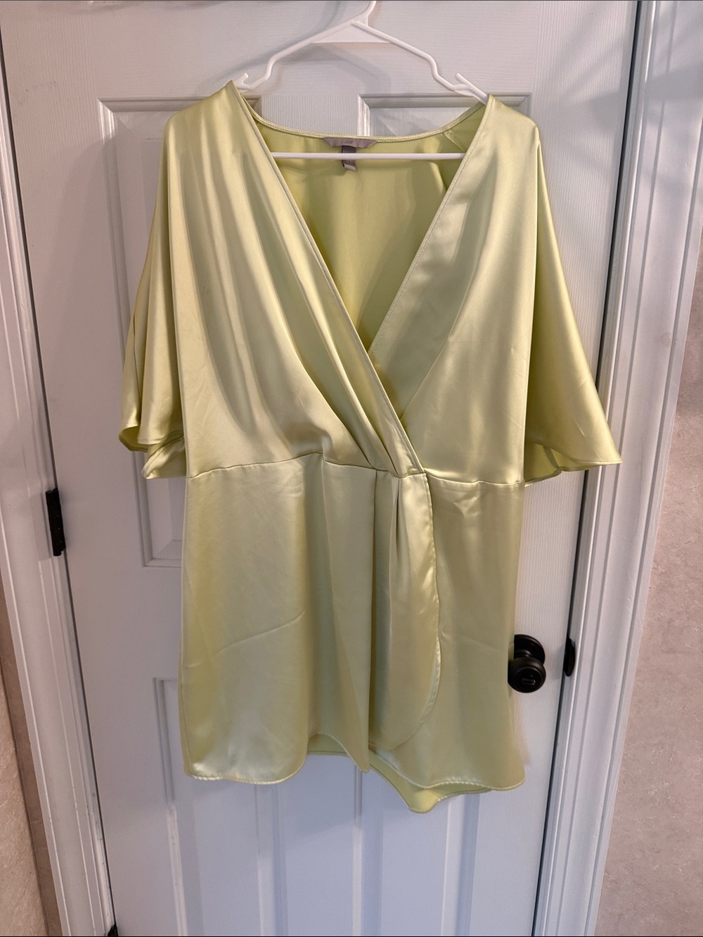 Satin Wrap-Front Top in Pale Lime